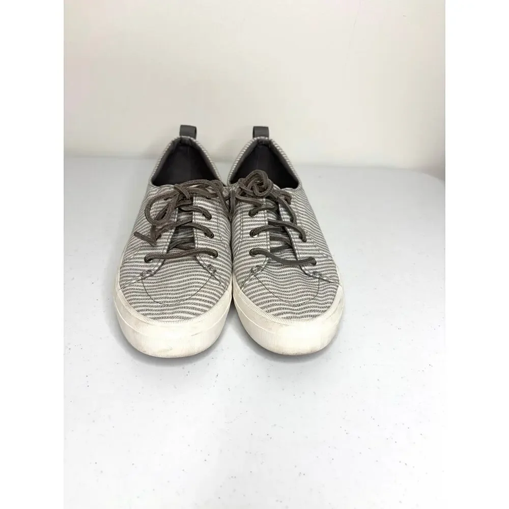 Sperry Crest Vibe Sneakers Women Sz 11 Gray White Stripe Coastal Preppy Neutral